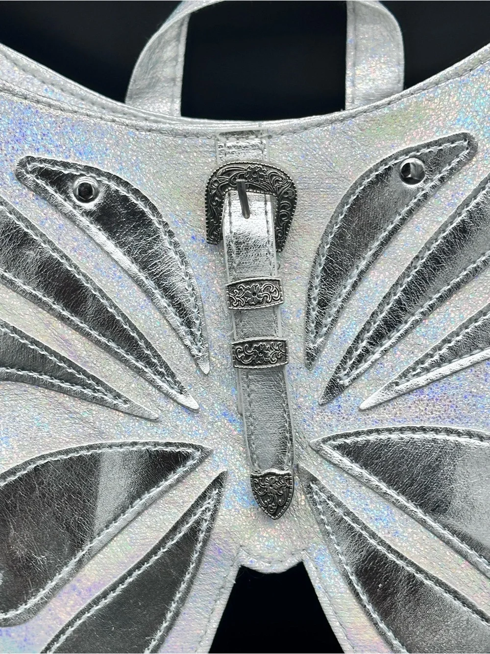 Justice Girls Butterfly Mini Backpack Silver Metallic Iridescent Holographic